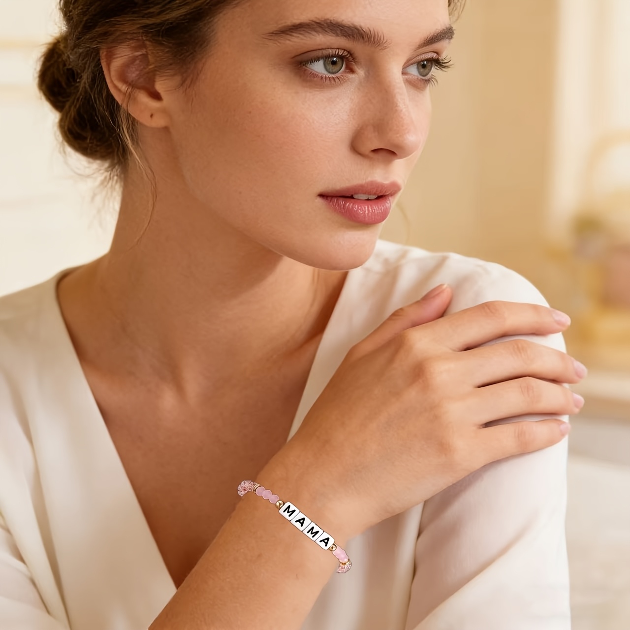 Elegant Bracelet with Pink Diamond-Shaped Beads, Auntie Gift